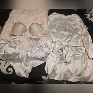 Victoria's Secret White and Silver Intimates Set Embelished Swarvoski Crystals